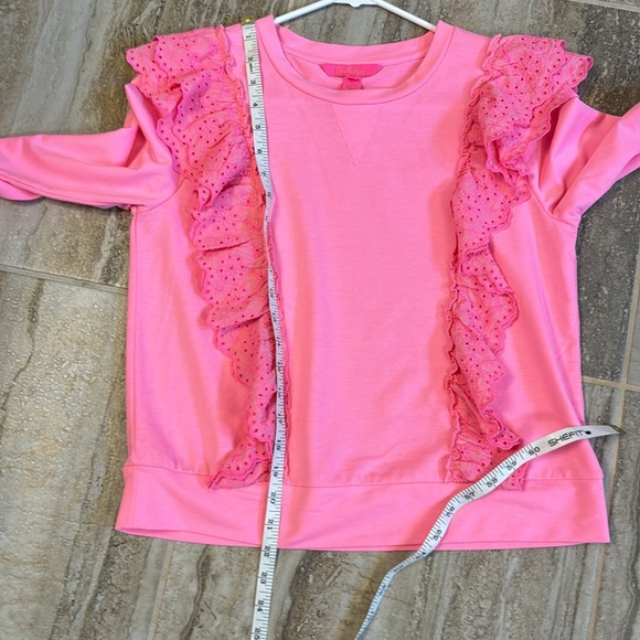 NWOT Lilly Pulitzer Deva Ruffle Sweatshirt Eyelet Pink Size XS - Picture 9 of 13